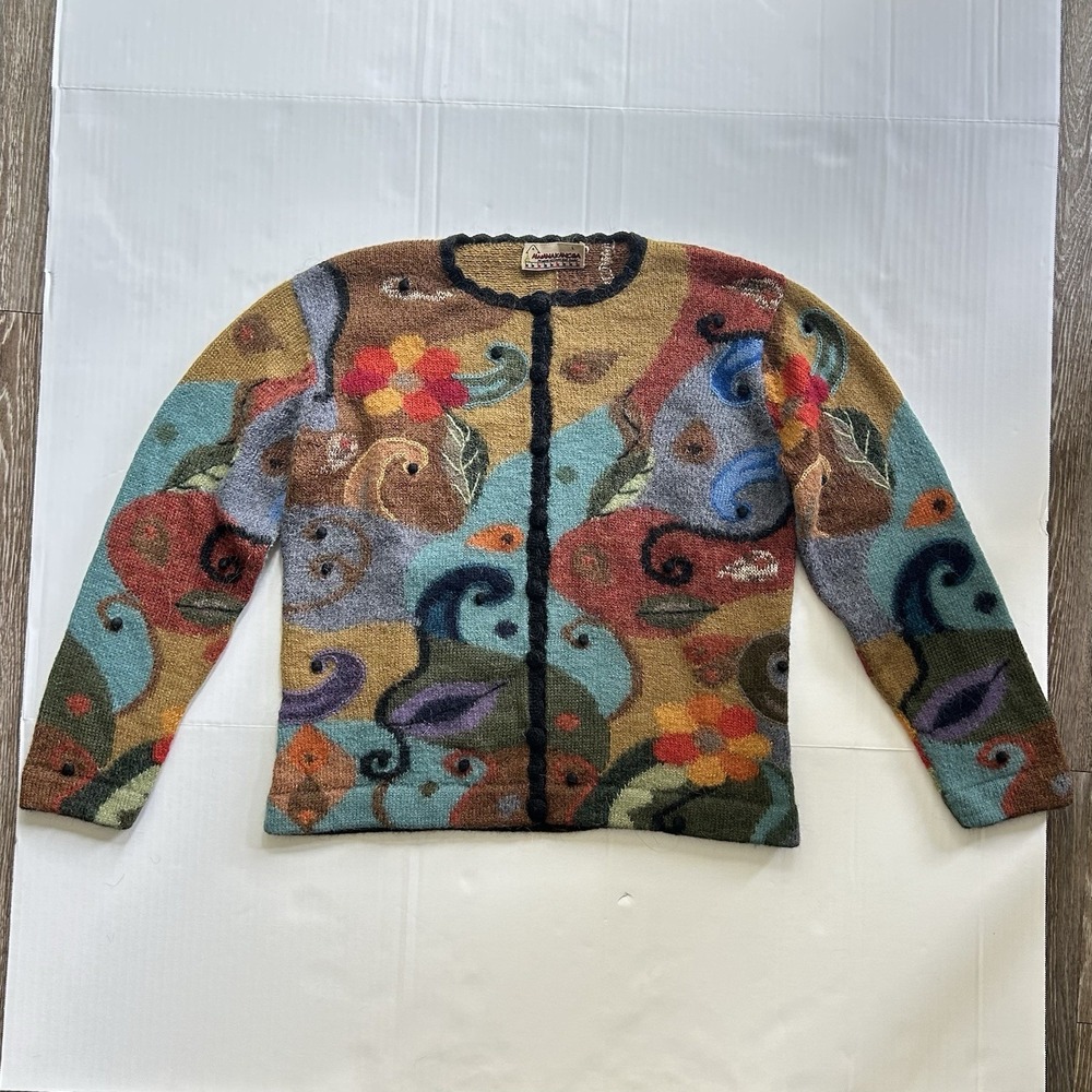 Vintage Abstract Paisley Baby Alpaca Sweater Whimsigoth Grandmacore Made In Peru